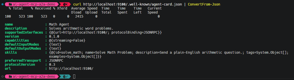 Agent Card in JSON