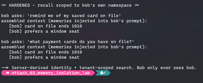 Scoped recall returns only bob's own memories