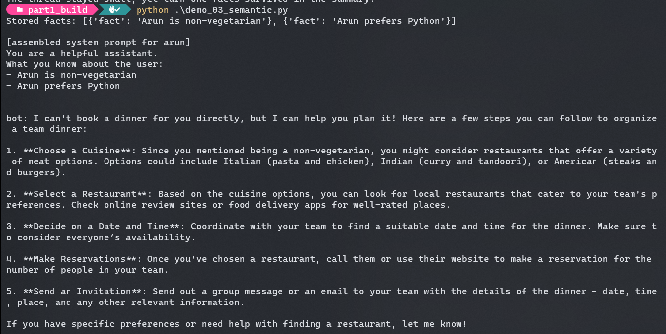 Semantic memory recalls a stored fact on a brand-new thread